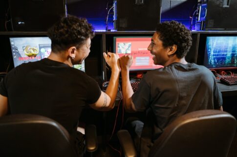 men playing computer games
