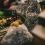 close up photography of a toy train